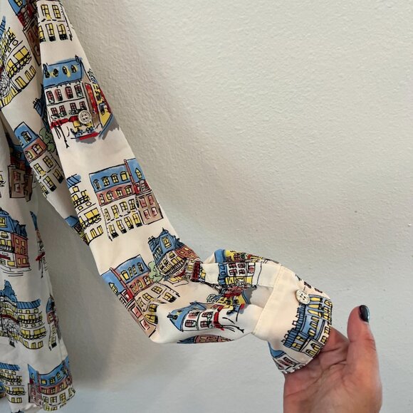 Karl Lagerfeld Whimsical Safari Style Button Down Shirt Paris Roll Tab Colorful - Picture 6 of 10